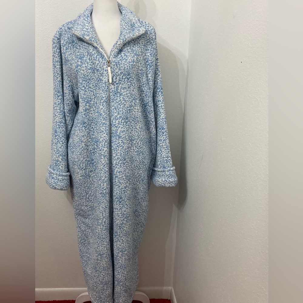 EC Oscar de la Renta Speckled Blue & White Zip-up Duster Size L/XL - Picture 4 of 14